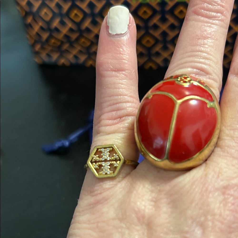 Tory Burch Hexagon Gold and Pave Ring, Size 6 - Picture 5 of 6